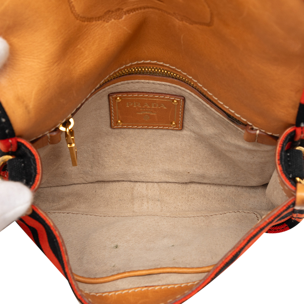 Pre-Loved Prada Canvas Canapa Righe Striped Messenger Bag - Picture 4 of 7